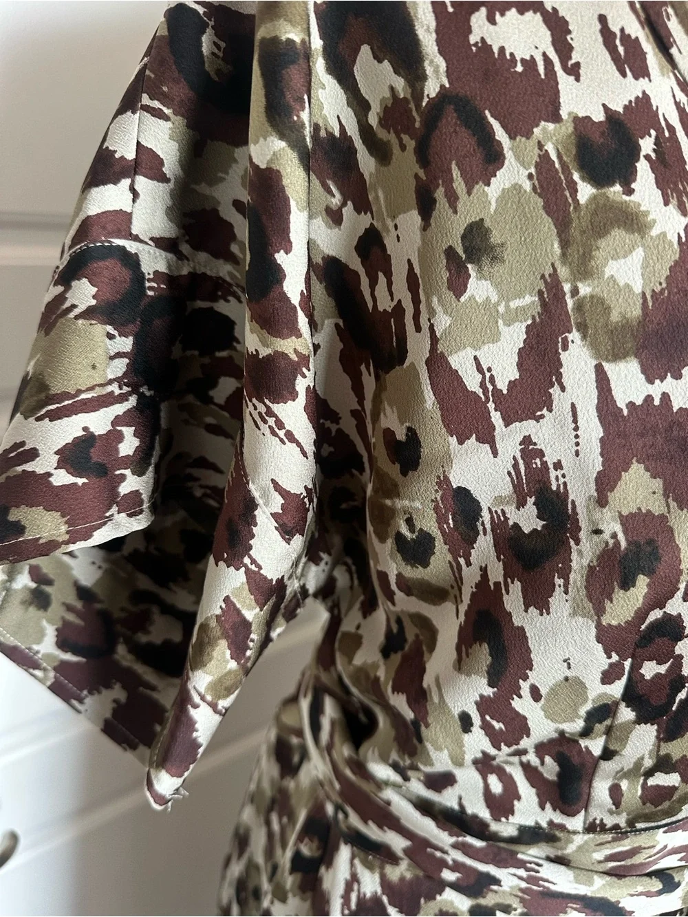 J Crew Women's Wrap Dress in Olive & Brown Animal Print